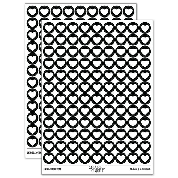 Heart Solid 200 Round Stickers - Black - Gloss Finish - 0.50" Size