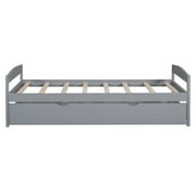 EUROCO Twin Size Platform Bed Frame with Trundle, Low Profile Easy Assembly Daybed for Kids Teens Bedroom, Gray