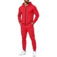 thumbnail image 3 of WIZUTIZ Men's Casual Set Solid Color Long Sleeve Pullover Hoodie Top Elastic Waist Drawstring Zipper Pocket Pants Two-Piece Outfit Polyester Breathable for Home Daily All-Season Wear, 3 of 4