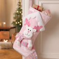 thumbnail image 4 of Large Pink Christmas Stocking with 3D Plush Reindeer Figure, 16.54in Xmas Hanging Ornament Shiny Gift Bag with Rope for Holiday and Party, 4 of 4