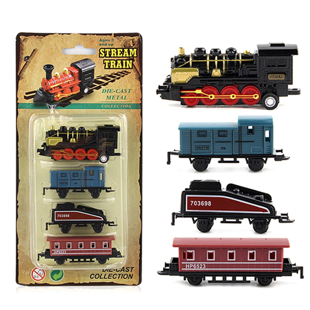 Mini Train Toy Alloy 4PCS Assorted Train Model Set Friction Train Toy