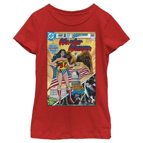 Girl's Wonder Woman American Comic Book Cover  Graphic Tee Red Small