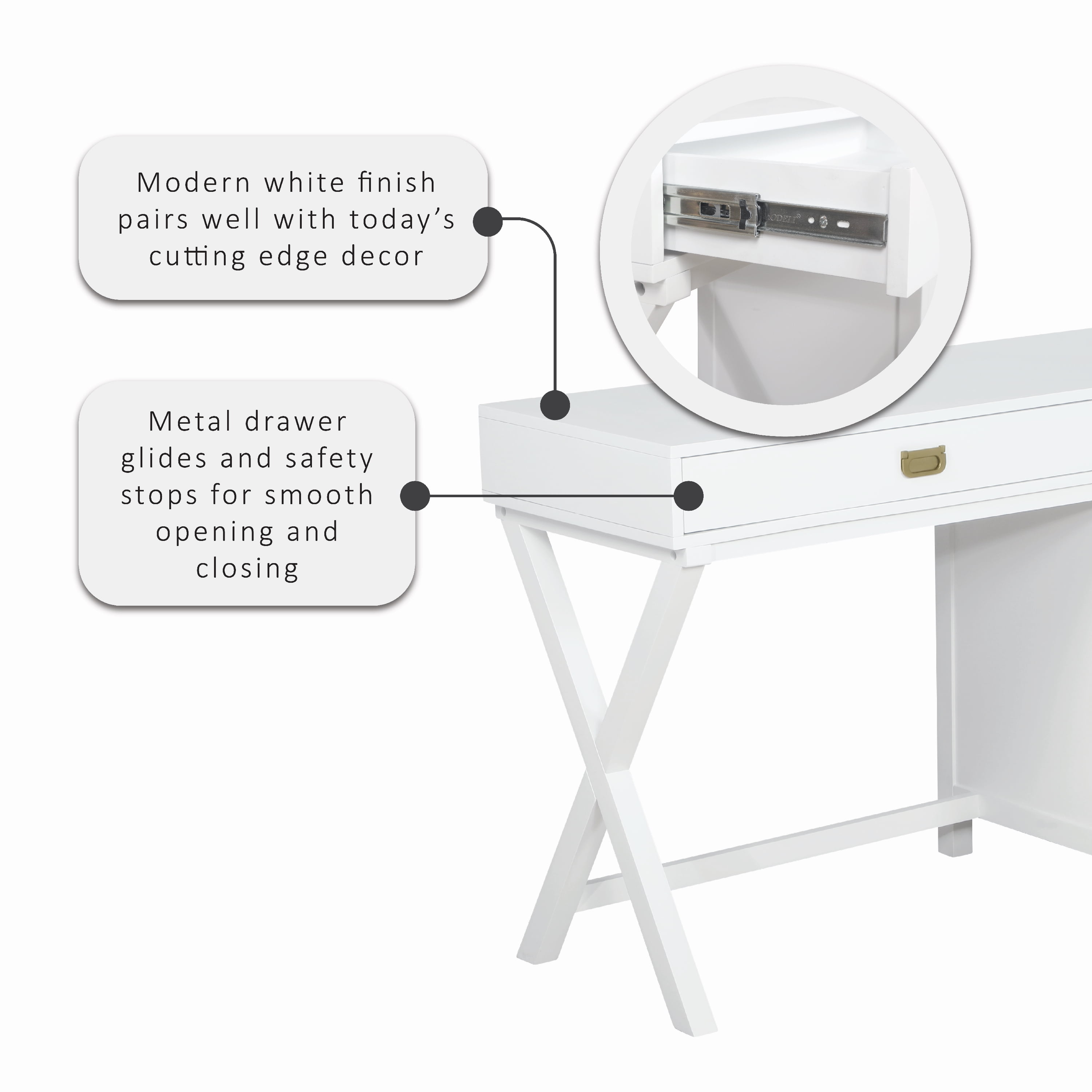 Linon Lakelyn 48" Writing Desk with 4 Drawers and Side Storage, White