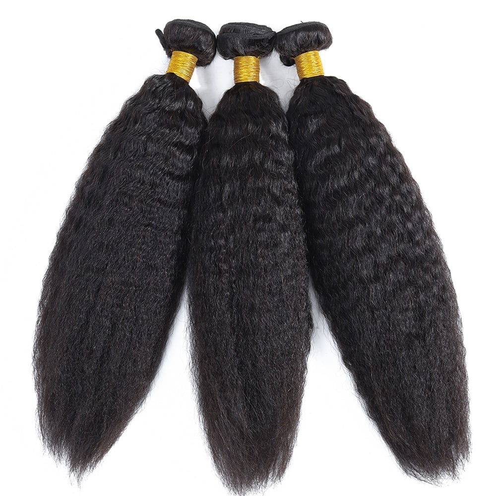 Kinky Straight Human Hair Bundles with 4×4 Lace Cosure Pre Plucked Natural Hairline