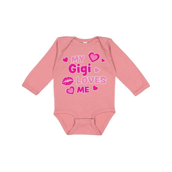 Inktastic Valentine's Day My Gigi Loves Me Hearts and Lips Boys or Girls Long Sleeve Baby Bodysuit
