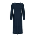 thumbnail image 3 of Long Sleeve Tunic Dress for Women Plus Size Fall Maxi Dresses Loose Casual Plain Long Dresses with Pocket Navy, 5XL, 3 of 5