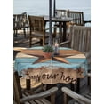 thumbnail image 2 of Outdoor Tablecloth with Umbrella Hole Zipper Western Texas Star Retro Round Tablecloth 60" Waterproof Table Cloth Country Farmhouse Light Blue Brown Wooden Patio Table Cover Tablecloths for Picnic, 2 of 8