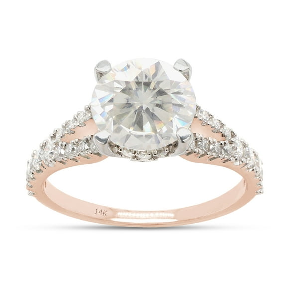 2 Carat Center 8MM Round Cut Lab Created Moissanite Diamond Split Shank Solitaire Engagement Ring For Women In 14K Solid Rose Gold (G-H Color, VVS1 Clarity, 2 Cttw)-4