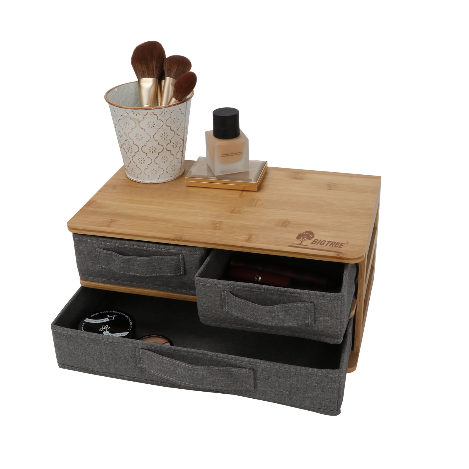 Bamboo Desktop Organizer with 3 Drawers, Wood tabletop Storage Drawers Organization for Office