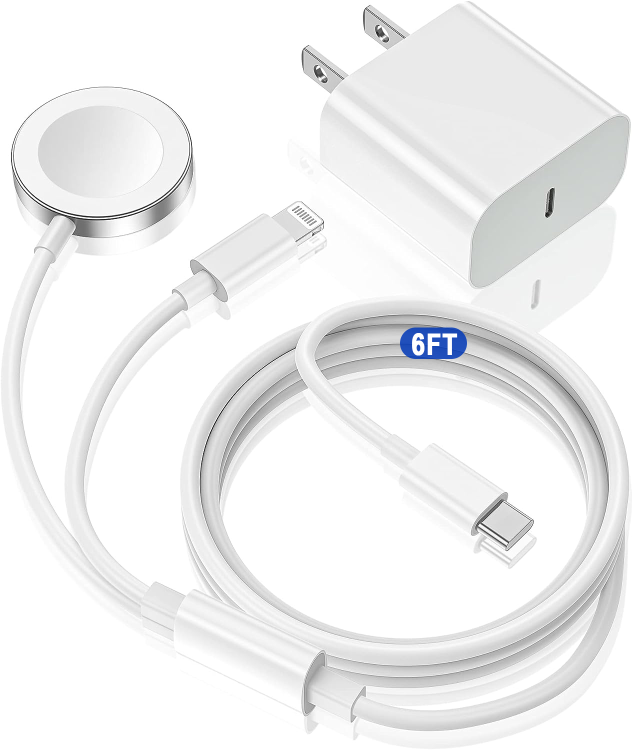 2 in 1 USB C Compatible with i Watch Charger Magnetic Watch Fast Charging Cable Cord 6Ft,Type C Wall Block Compatible for Watch Series Ultra/9/8/7/6/SE/5/4/3/2/iPhone 14/13/12 Case