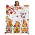 thumbnail image 2 of Hello Fall Fleece Throw Blanket for Couch, Thanksgiving Gnomes Mapel Leaf Pumpkins Microfiber Flannel Blanket for All Season, Lightweight Soft Throw Blankets for Women, Girls, Adults, 50"x80", 2 of 9