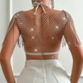 thumbnail image 4 of Rhinestone Mesh Body Chains for Women Sexy See Through Fishnet Hollow Tassels Crop Top Swimwear Bikini Party Clubwear, 4 of 9