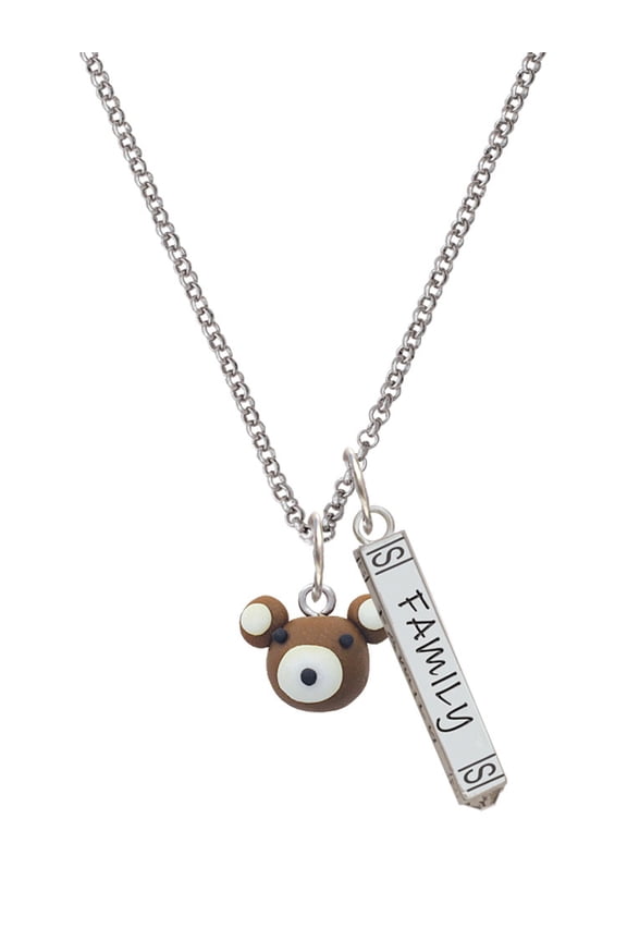 Fimo Clay Teddy Bear Silvertone Family Bar Charm Necklace, 23"