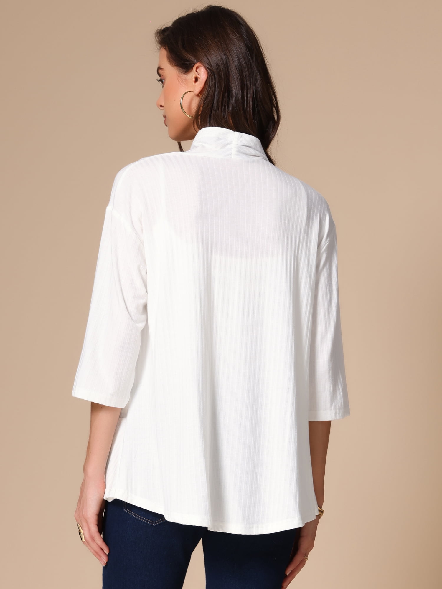 DARING DIVA Women's Lightweight 3/4 Sleeve Irregular Hem Cardigan S White