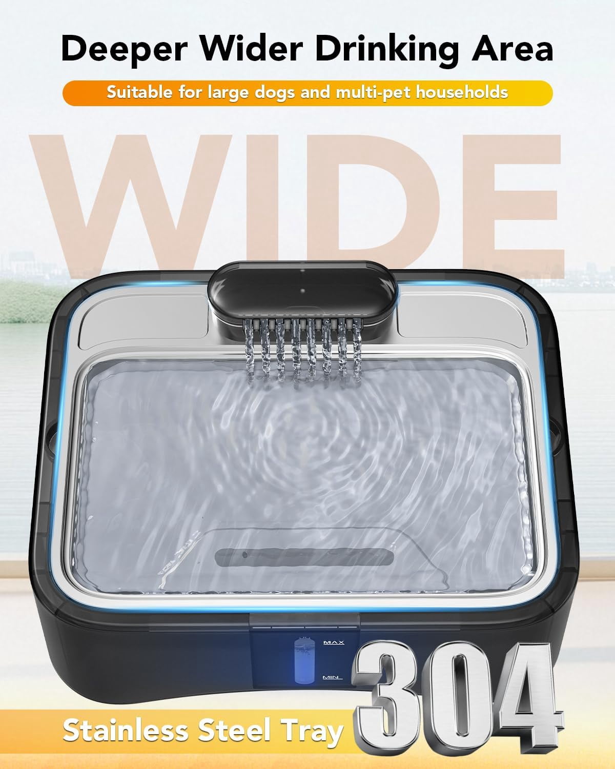 2.25-Gallon Elevated Dog Water Fountain, 4-Height Adjustable Pet Fountain for All Dog Sizes, 304 Stainless Steel Tray Indoor Cat Drinking Dispenser with Ultra-Quiet Pump & 2 Replacement Filters