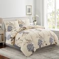 thumbnail image 1 of Literie toutes saisons Marina Decoration, housse de couette ultra douce et soyeuse, en rayonne de bambou richement imprimée, avec taies d'oreiller, motif floral chrysanthème bleu, 1 of 7