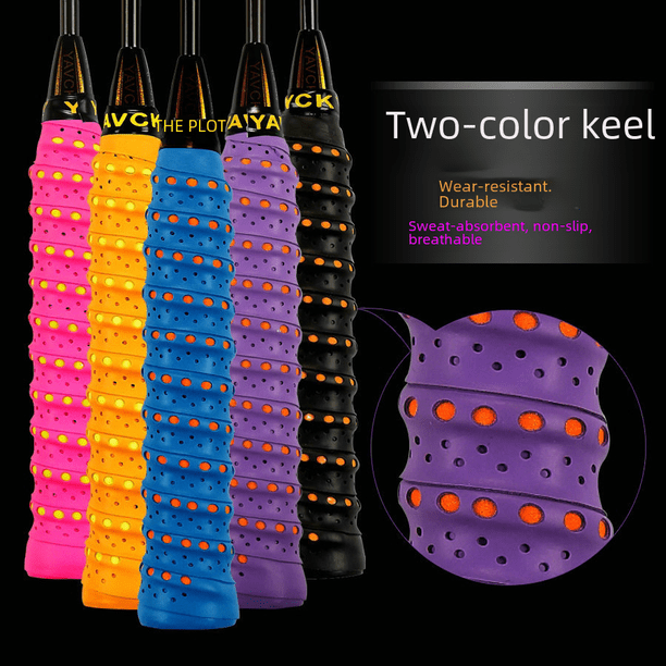 Raqueta de bádminton, raqueta de tenis, caña de pescar, genuina, perforada en dos colores, con pegamento para manos, cinturón antideslizante que absorbe el sudor, transpirable y resistente al desgaste
