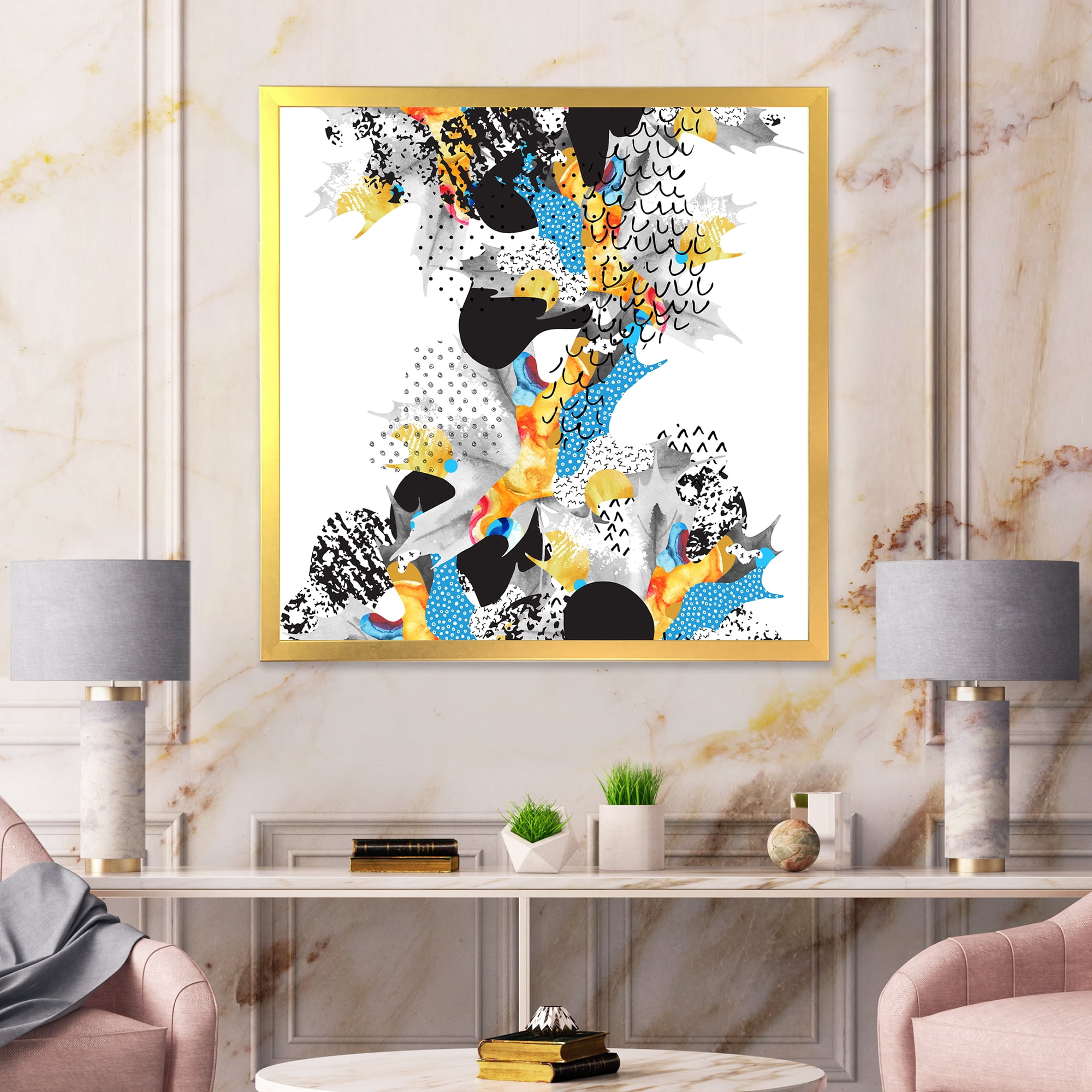 Designart 'Fluid Shapes In Bauhaus Memphis Style Minimal' Modern Framed Art Print