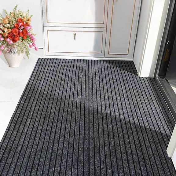 Tripumer Gray Polyester Doormat 24 x 35 inch Front Entrance Shoe Mat Gray