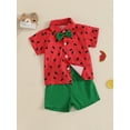 thumbnail image 5 of Qmyliery Toddler Baby Boy Summer Outfits Watermelon Pattern Button Down Turn Down Collar Short Sleeve Shirt with Shorts 2 Pcs Set 6 12 18 24 Months 3 4 Years, 5 of 9