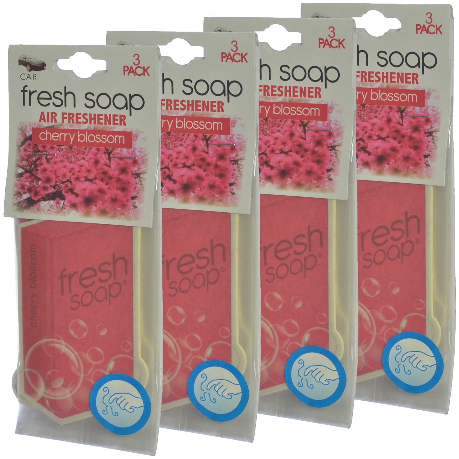 Fresh Soap Car Air Freshener Cardboard Hanging Long Lasting Scent, Cherry Blossom (12Pack
