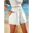 thumbnail image 5 of Linen Shorts for Women Summer Casual High Waisted Wide Leg Drawstring Beach Loose Shorts Comfy Fashion Outfits White XXL, 5 of 7