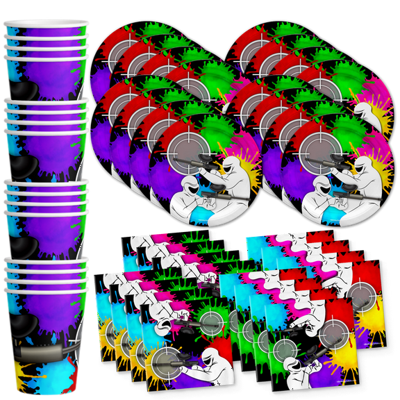 Paintball Birthday Party Supplies Set Plates Napkins Cups Tableware Kit for 16