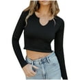 thumbnail image 1 of AherBiu Crop Tops for Women Long Sleeve Tops Ribbed Notch V Neck Stretchy Basic Layer Tee Shirts, 1 of 5