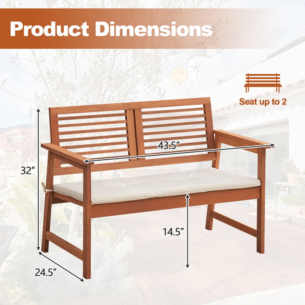 Aimee Lii 2-Person Solid Wood Patio Bench with Backrest and Cushion, Outdoor Patio Furniture Aimee Lii 2-Person Solid Wood Patio Bench with Backrest and Cushion, Outdoor Patio Furniture
