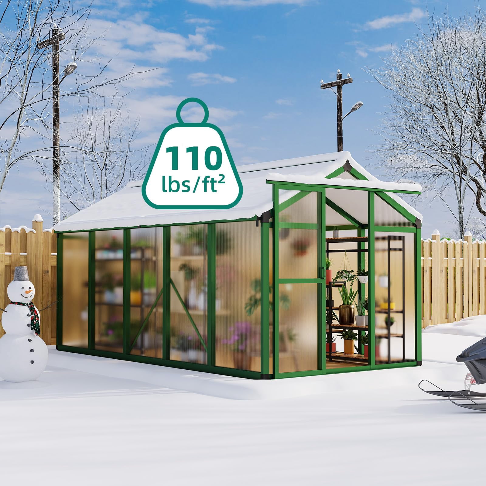 Luku 6x10 FT Walk-In Greenhouse, Heavy Duty Aluminum Frame & PET Panels, Outdoor Garden Greenhouse with Drainage System