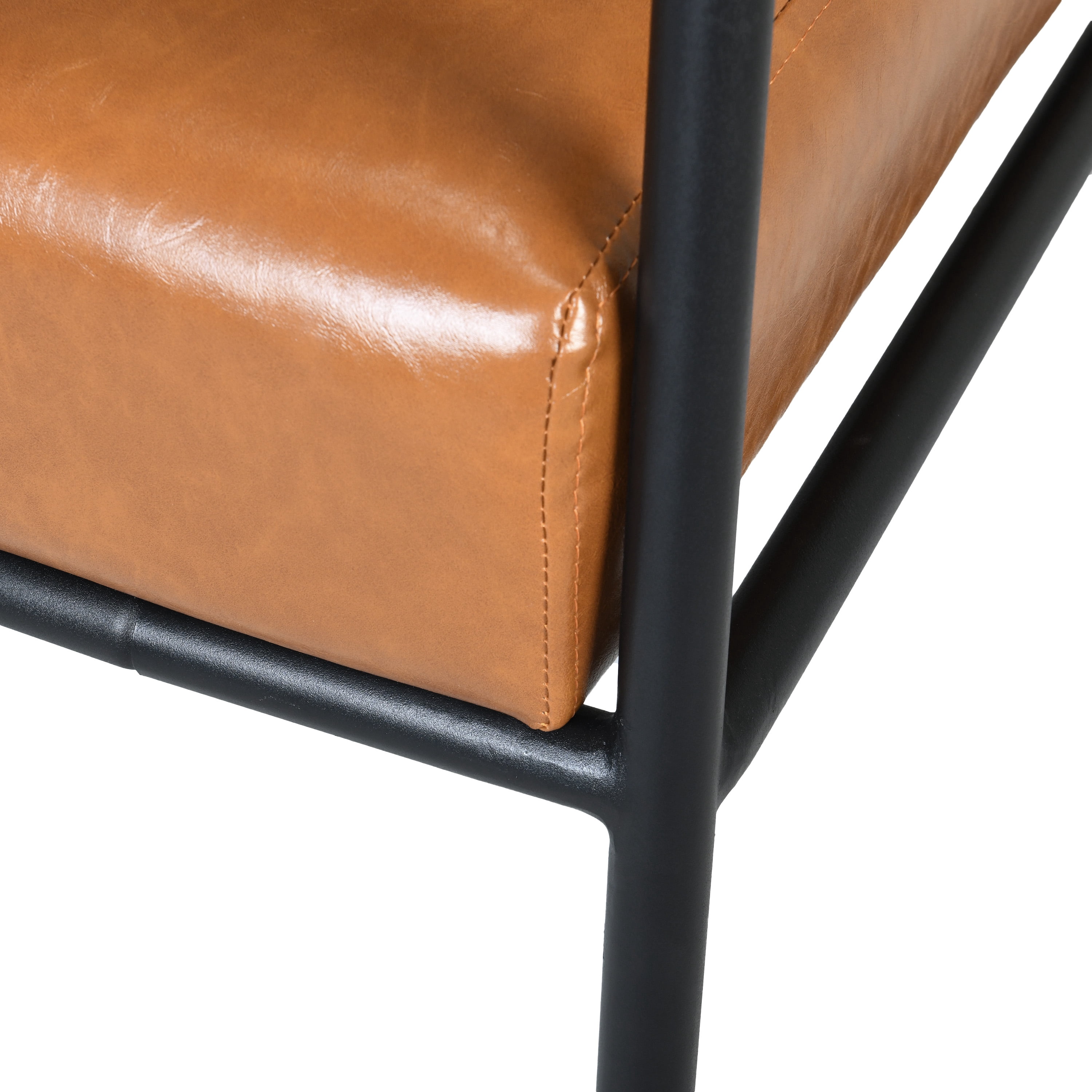 Euroco Industrial Faux Leather Lounge Chair with Iron Frame, High Back Accent Armchair with Padded Seat and Armrests for Living Room or Office