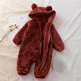 thumbnail image 3 of Baby Boy Girl Zipper Fleece Hooded Bear Jumpsuit with Cute Ears Fuzzy Long Sleeve Jumpsuit Toddler Infant Fall Winter Outfit 3-6 Months #01-brown, 3 of 7