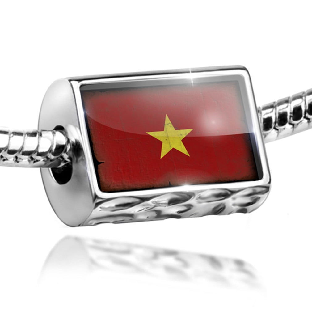 Bead Vietnam Flag with a vintage look Charm Fits All European Bracelets by NEONBLOND