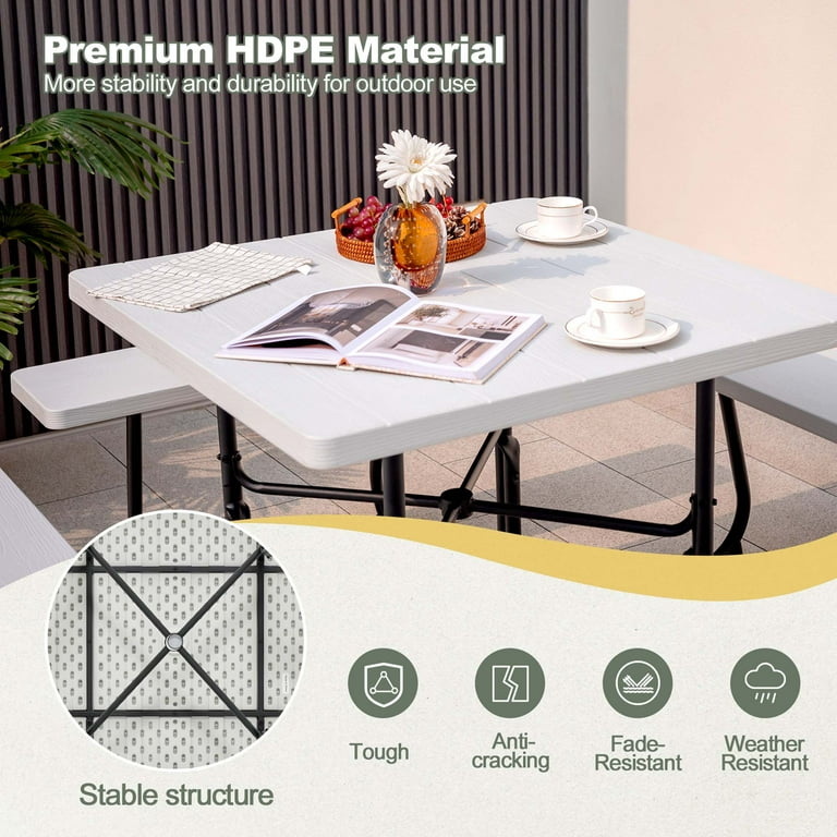 Costway 8-Person Outdoor Picnic Table Set, HDPE Material, 4