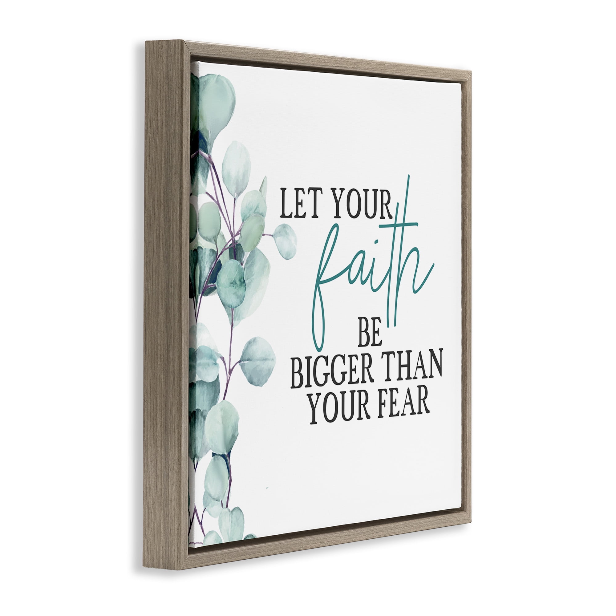 Stupell Industries Faith Bigger Than Fear Spiritual Botanical & Floral Painting Brown Floater Framed Canvas Art Print Wall Art, 25 x 25
