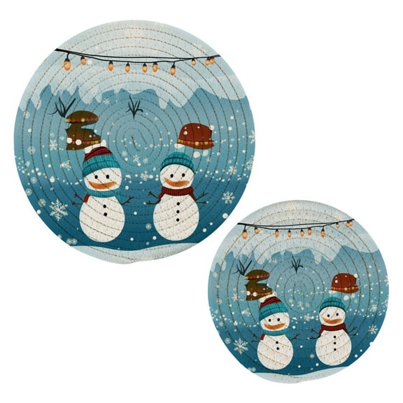 Christmas Elements Snowmen Trivets Potholders Cotton Braided Potholders Heat-Resistant Pads 7.09'' and 9.45''