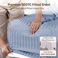 thumbnail image 2 of California Design Den King Size Fitted Sheet Only - Striped 500 Thread Count 100% Cotton, Sateen, Soft Deep Pocket Bottom Sheet, Light Blue, 2 of 7