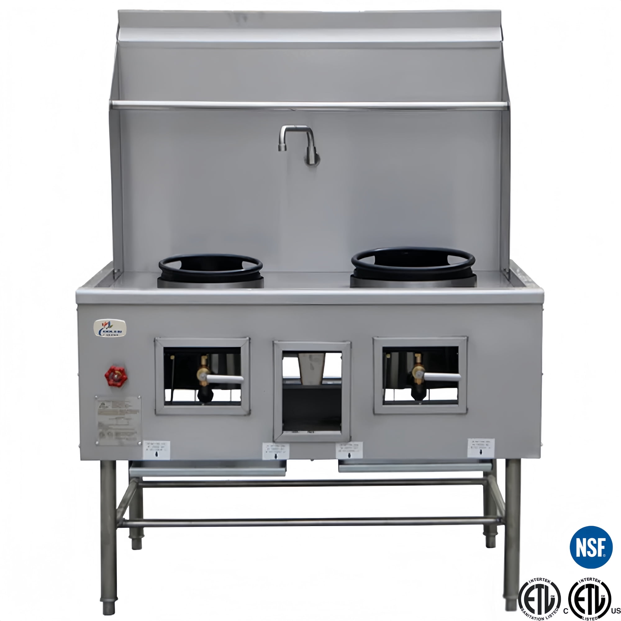 48" NSF Commercial Chinese Wok Range, 13" + 16" Dual Wok Rings, Natural Gas 220,000 BTU, Waterfall System