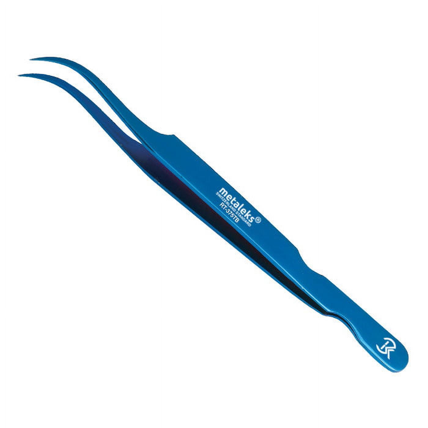 6PCS Complete Blue Titanium Coated Volume Tweezers Eyelash Extension Set With Blue Metallic Magnetic Pouch