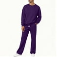 thumbnail image 3 of Jinhomg Outfits for Men 2 Piece Sets Long Sleeve Baggy Sweatshirts and Drawstring Pants Lightweight Crew Neck Pullover Tracksuits Purple,M, 3 of 7
