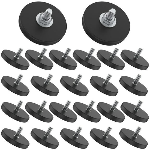 24 Pieces Rubber Coated Magnets 1.69 Inch 30 Lbs M6 Neodymium Mounting Magnets Threaded Studs for Lighting,1set * magnet mount,Black