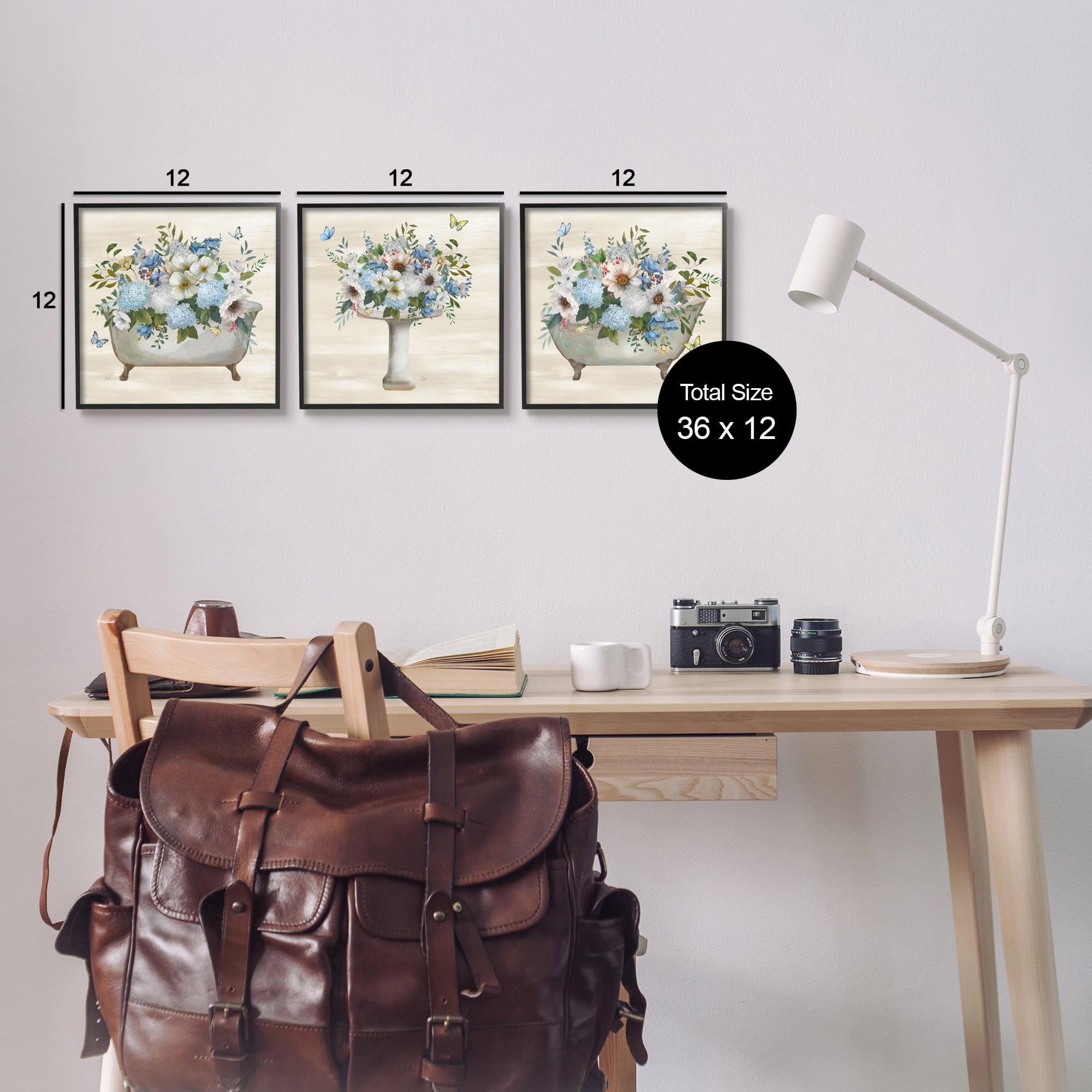 Stupell Industries Country Flower Bathroom Botanical & Floral Painting Black Framed Art Print Wall Art, 12 x 12, Set of 3
