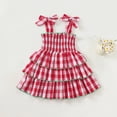 thumbnail image 2 of oqasdz Dresses for Girls Tiered Ruffle Sundress with Bow Tie Shoulder Straps Plaid Cute Casual Summer for Toddler Kids Pageant Prom Dress, 2 of 6