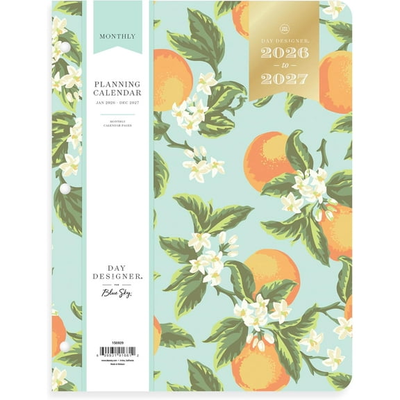 Blue Sky Day Designer 24 Month 2026 Monthly Planner Calendar, January 2026 - December 2027, 8.5" x 11", Flexible Cover, Stapled Binding, Orange Blossom Mint