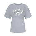thumbnail image 2 of Leodye T-shirt Décontracté et Ample pour Femme, Cadeau de la Saint-Valentin, Manches Courtes, Col Rond, Imprimé Double Cœur, Gris, P(S), 2 of 5