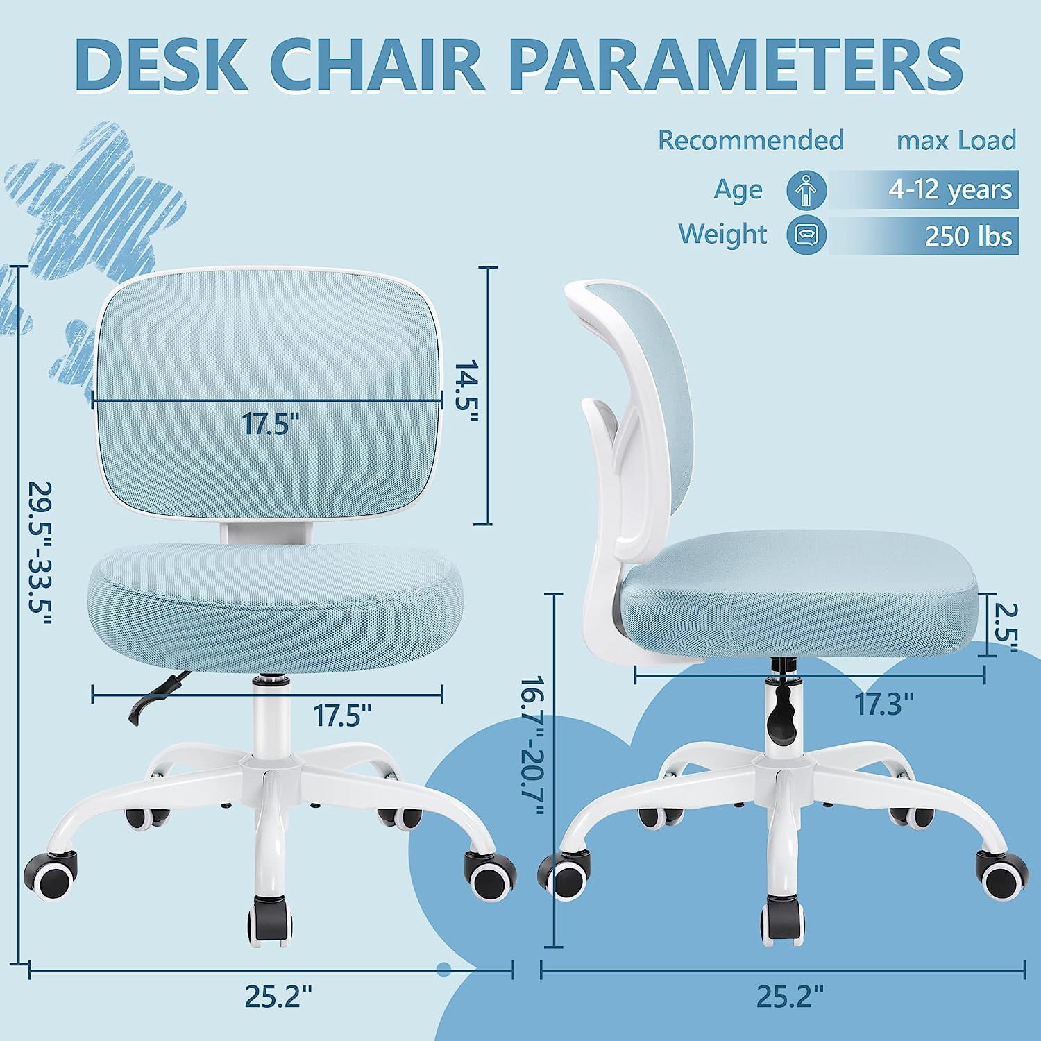 Coolhut Kids Ergonomic Desk Chair, Height Adjustable & Swivel Task Chair for 4-12 Age Children, Lightblue - Walmart.com Coolhut Kids Ergonomic Desk Chair, Height Adjustable & Swivel Task Chair for 4-12 Age Children, Lightblue - Walmart.com