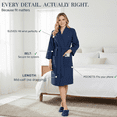 thumbnail image 2 of Lotus Linen Knee-Length Waffle Robe Women - Lightweight Short Spa Bathrobe, Navy Large, 2 of 9