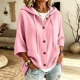 thumbnail image 6 of Women 3/4 Sleeve Button Drawstring Hooded Knit Cardigan Sweater with Pocket, L, 6 of 6