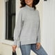 thumbnail image 4 of Blusa de mujer manga larga cuello alto ajuste casual blusa de puño de bloque de color de moda gris claro M, 4 of 8