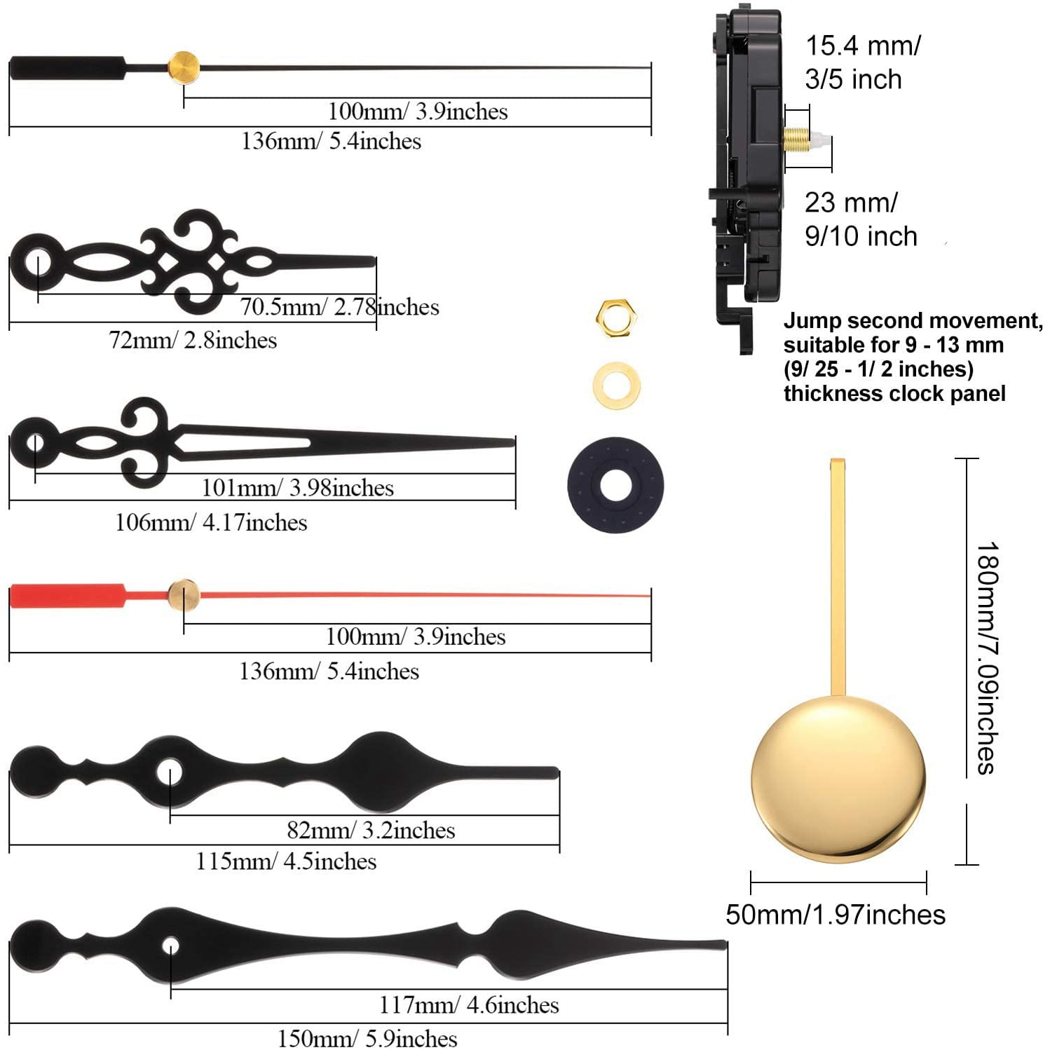 Silent clock mechanism replacement with pendulum wizmoli